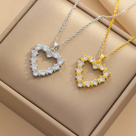 JJN0012 Wholesale of Fashionable Women's Non-fading stone Necklace, Zircon Stainless Steel Necklace