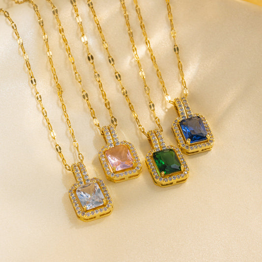 JJN0013 Wholesale of Fashionable Women's Non-fading stone Necklace, Zircon Stainless Steel Necklace