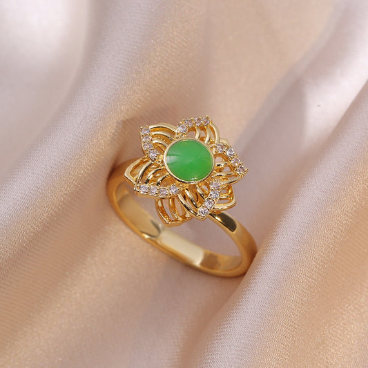 JJS0005Rotatable Spin Ring Jewelry Four- leaf Clover Spinner Rings Spinning Rotating Adjustable Fidget Rings for Anxiety